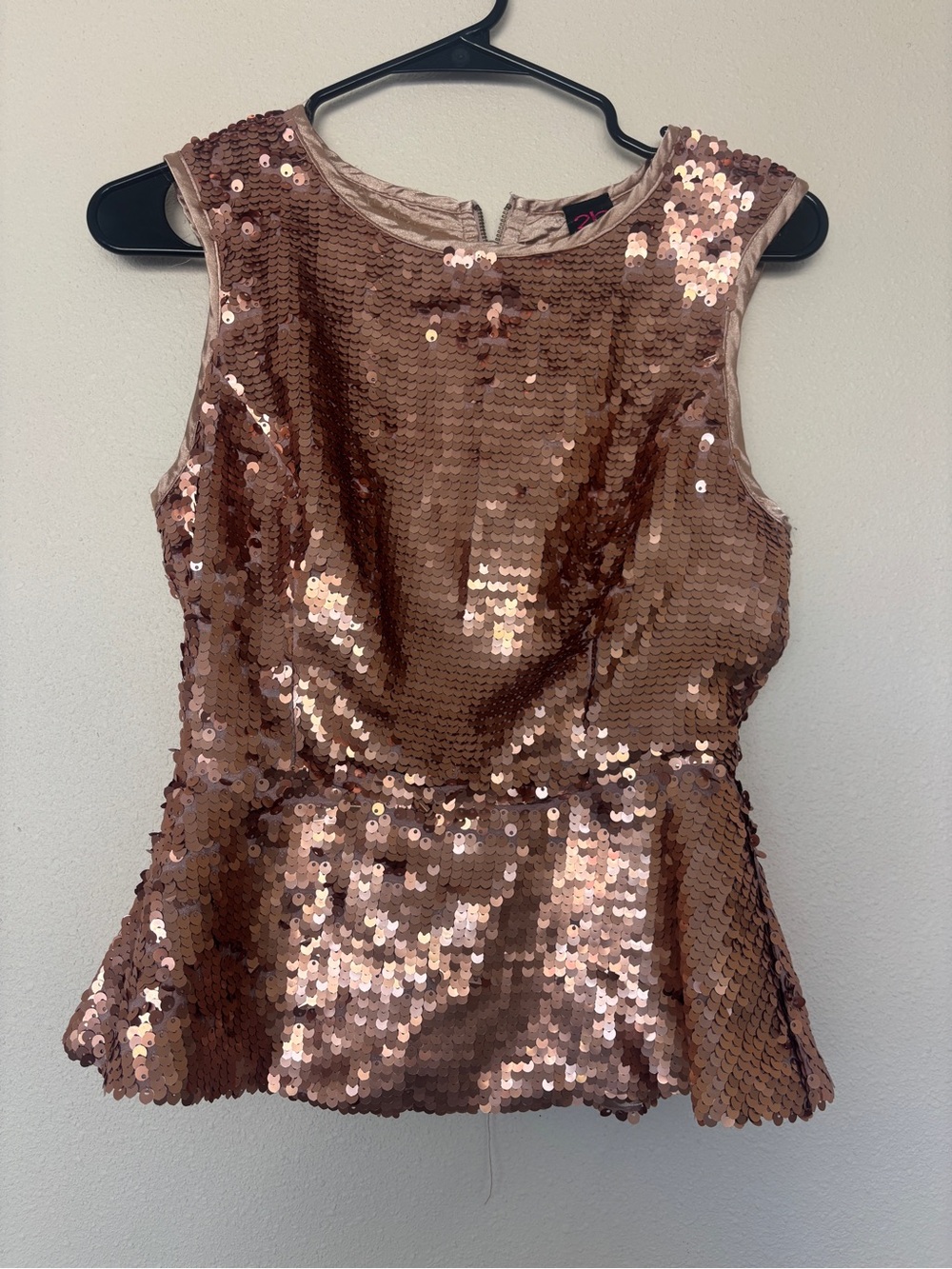2B Bebe Rose Gold Sequin Peplum Tank